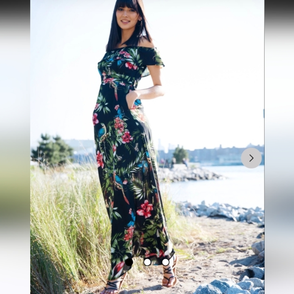 NEW YORK & COMPANY" Black Floral Off-Shoulder Maxi Dress Size Small